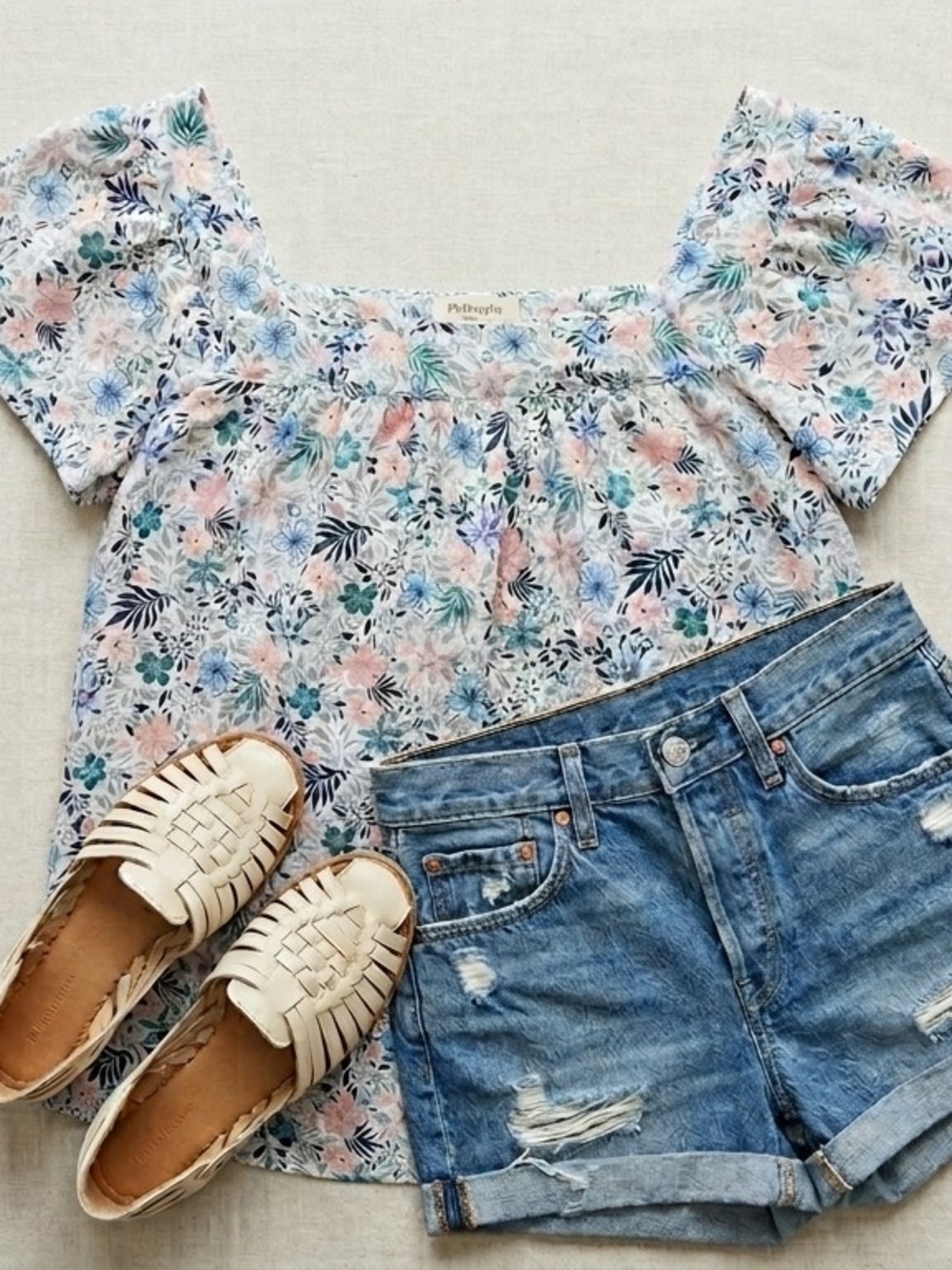 2/$15 Philosophy Pastel Floral Square-Neck Top in Pink, Blue & Green